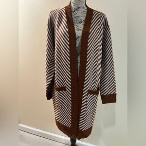 Fortune & Ivy - Brown and White Striped Women's Sweater